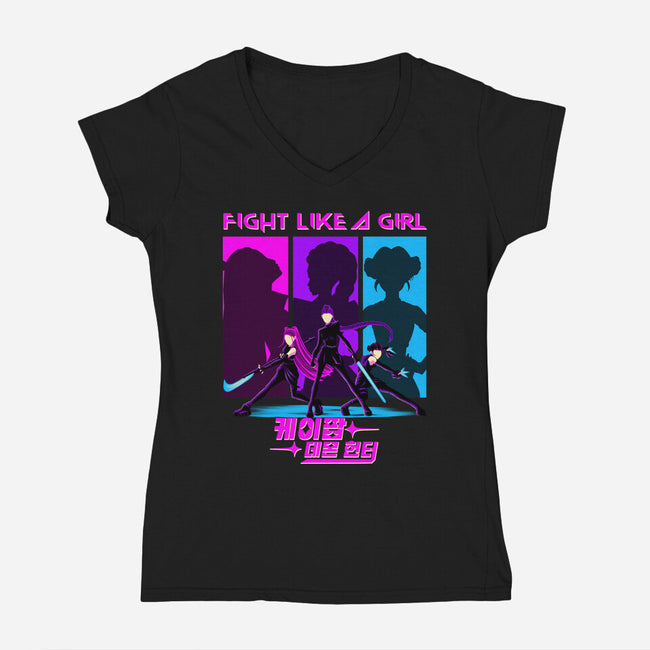 Fighter Girl-Womens-V-Neck-Tee-rmatix