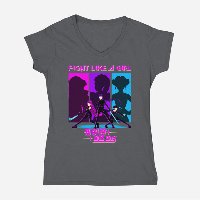 Fighter Girl-Womens-V-Neck-Tee-rmatix