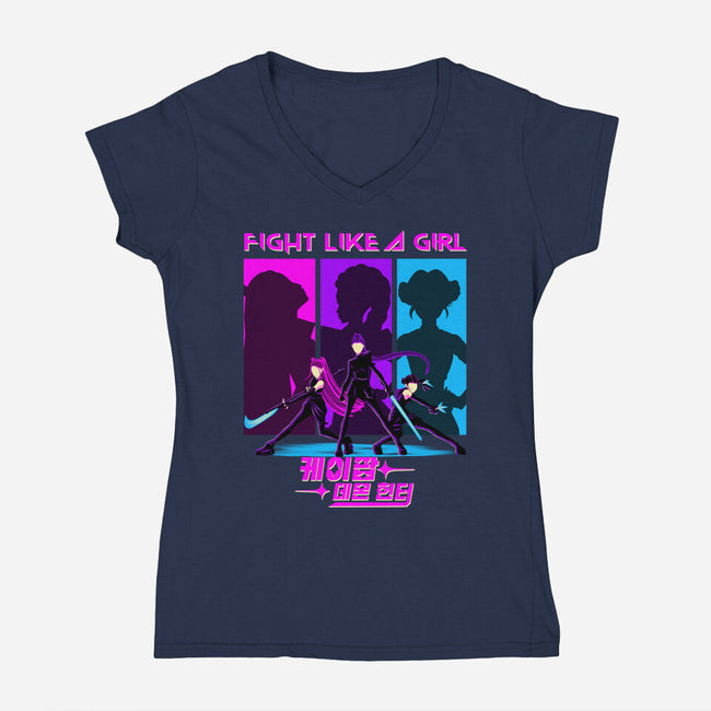 Fighter Girl-Womens-V-Neck-Tee-rmatix