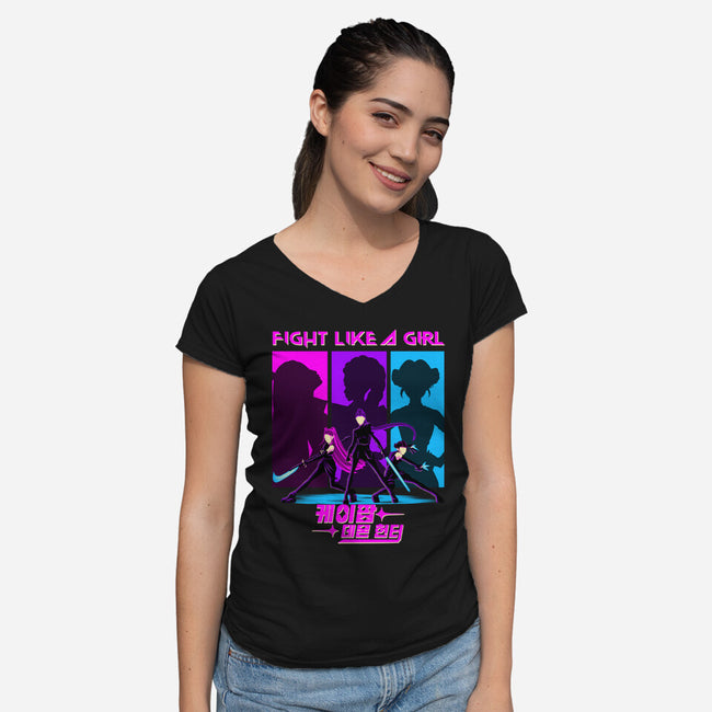 Fighter Girl-Womens-V-Neck-Tee-rmatix