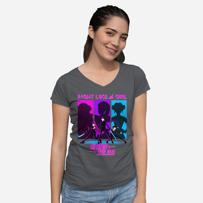 Fighter Girl-Womens-V-Neck-Tee-rmatix