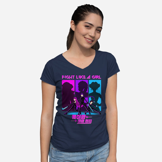 Fighter Girl-Womens-V-Neck-Tee-rmatix
