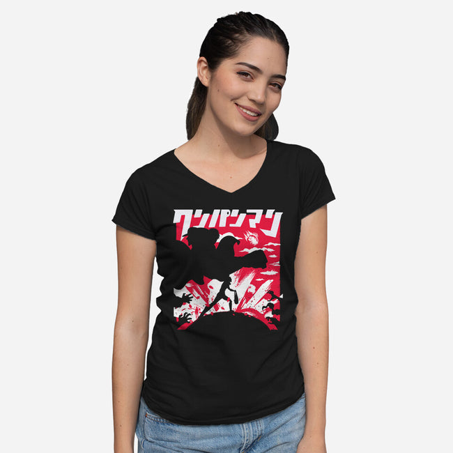 Hero For Fun-Womens-V-Neck-Tee-rocketman_art