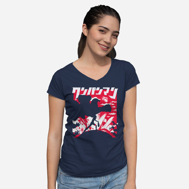 Hero For Fun-Womens-V-Neck-Tee-rocketman_art