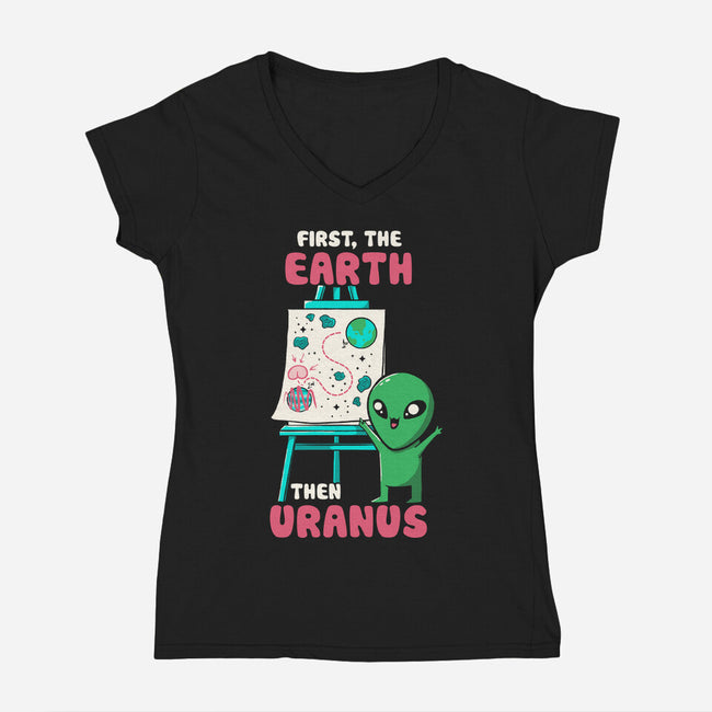 First The Earth Then Uranus-Womens-V-Neck-Tee-tobefonseca