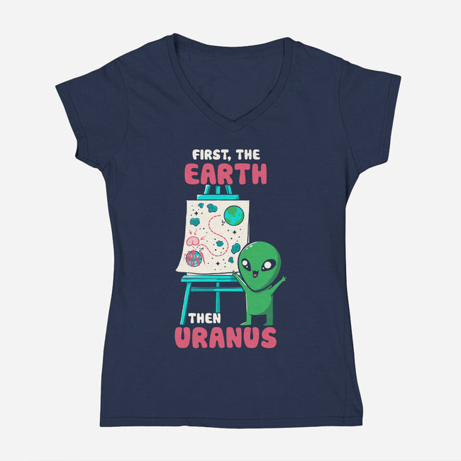First The Earth Then Uranus-Womens-V-Neck-Tee-tobefonseca