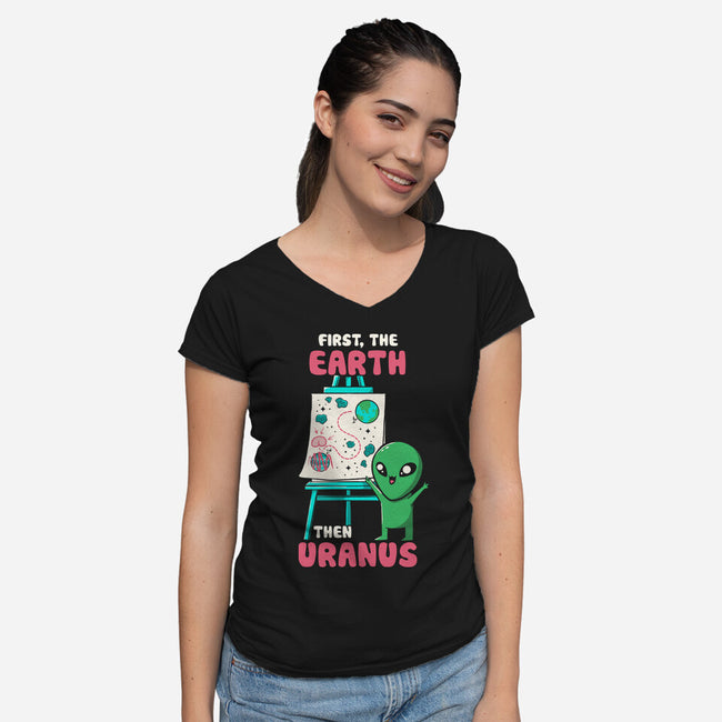 First The Earth Then Uranus-Womens-V-Neck-Tee-tobefonseca