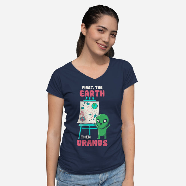 First The Earth Then Uranus-Womens-V-Neck-Tee-tobefonseca