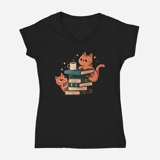 Cats And Books And Coffee-Womens-V-Neck-Tee-tobefonseca