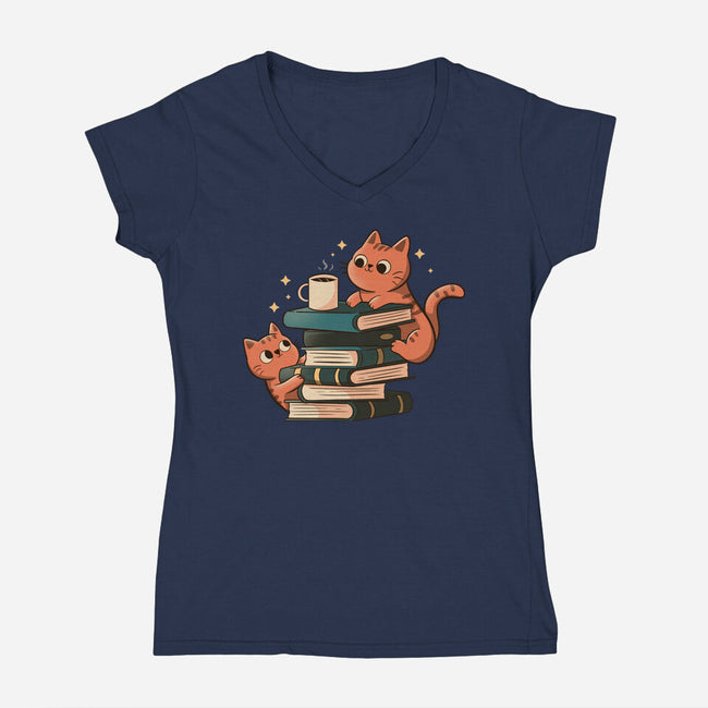 Cats And Books And Coffee-Womens-V-Neck-Tee-tobefonseca
