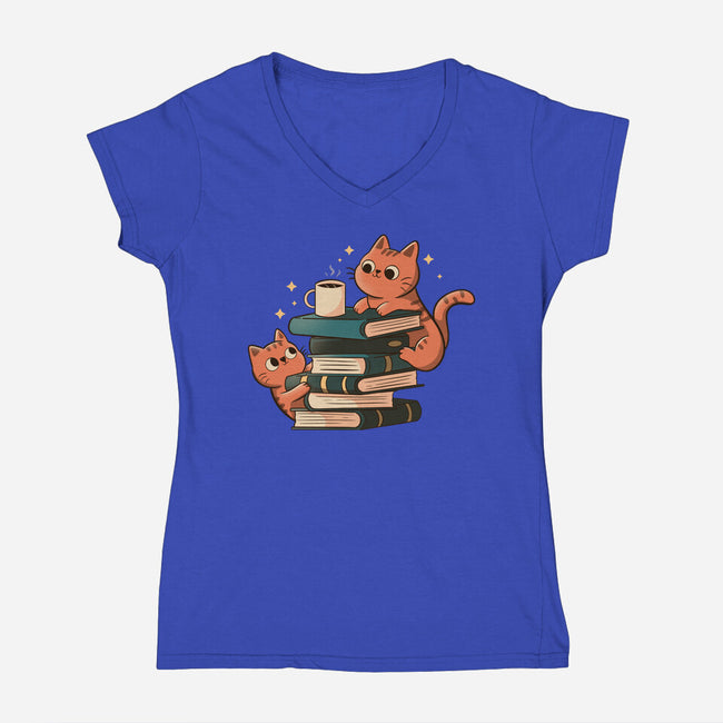 Cats And Books And Coffee-Womens-V-Neck-Tee-tobefonseca