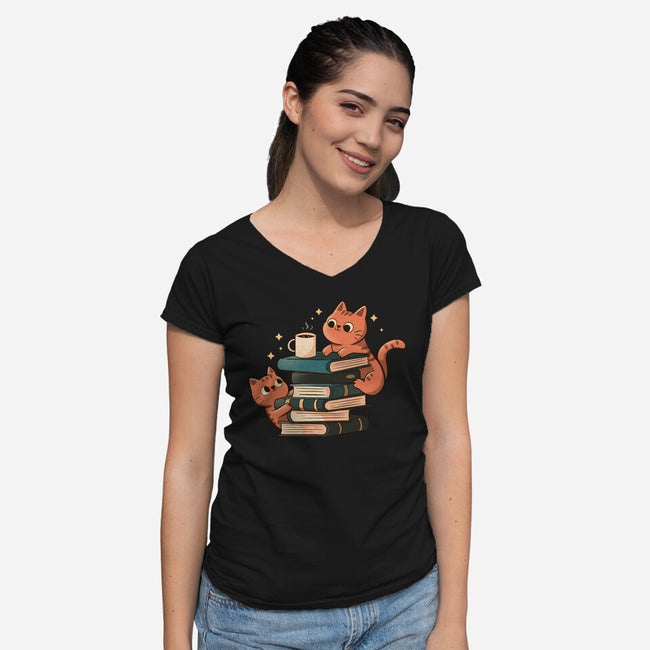 Cats And Books And Coffee-Womens-V-Neck-Tee-tobefonseca