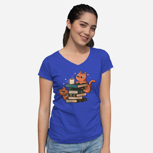Cats And Books And Coffee-Womens-V-Neck-Tee-tobefonseca