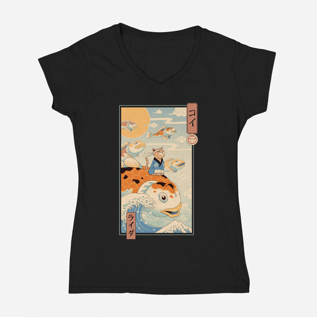 Flying Carp Rider-Womens-V-Neck-Tee-vp021