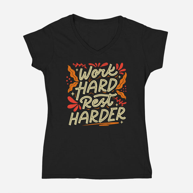 Work Hard Rest Harder-Womens-V-Neck-Tee-koalastudio