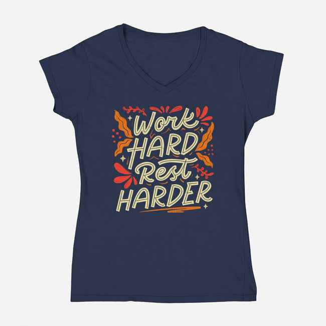 Work Hard Rest Harder-Womens-V-Neck-Tee-koalastudio