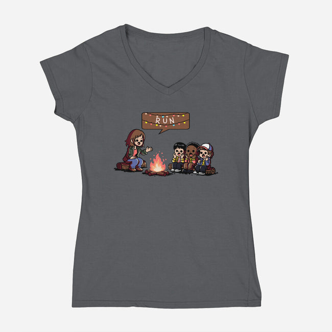 Scary Lights-Womens-V-Neck-Tee-fanfabio