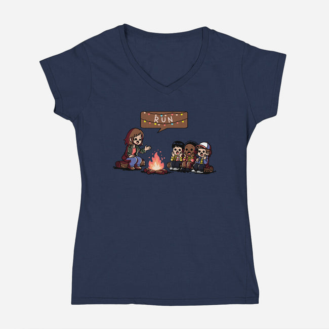 Scary Lights-Womens-V-Neck-Tee-fanfabio