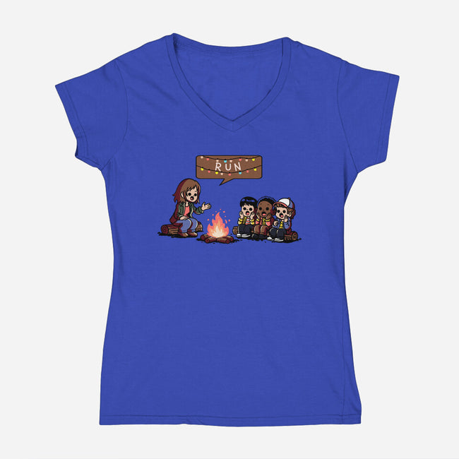 Scary Lights-Womens-V-Neck-Tee-fanfabio