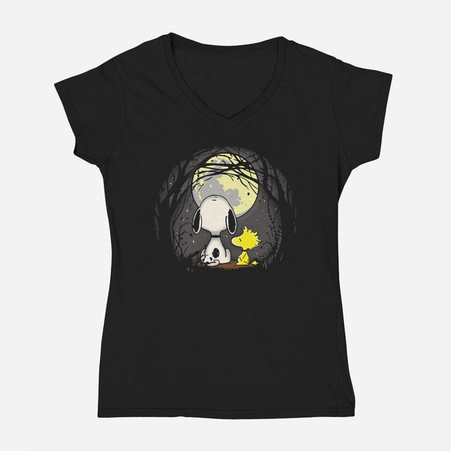 Snoopy's Moon-Womens-V-Neck-Tee-turborat14