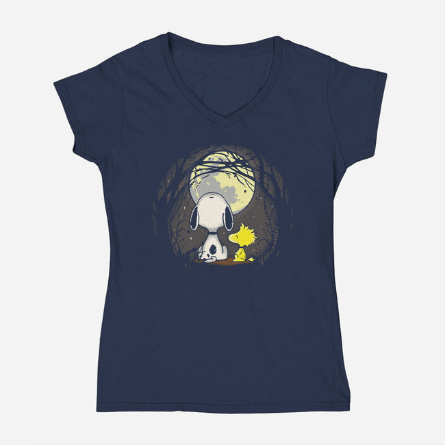 Snoopy's Moon-Womens-V-Neck-Tee-turborat14