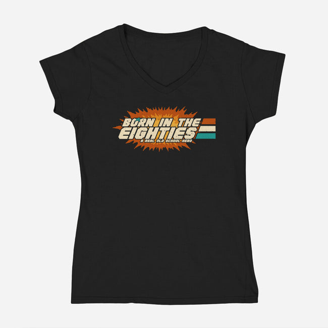 Old School Hero-Womens-V-Neck-Tee-Melonseta