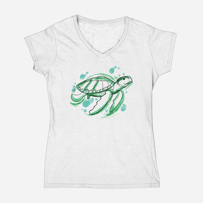 Turtle Watercolor-Womens-V-Neck-Tee-ellr