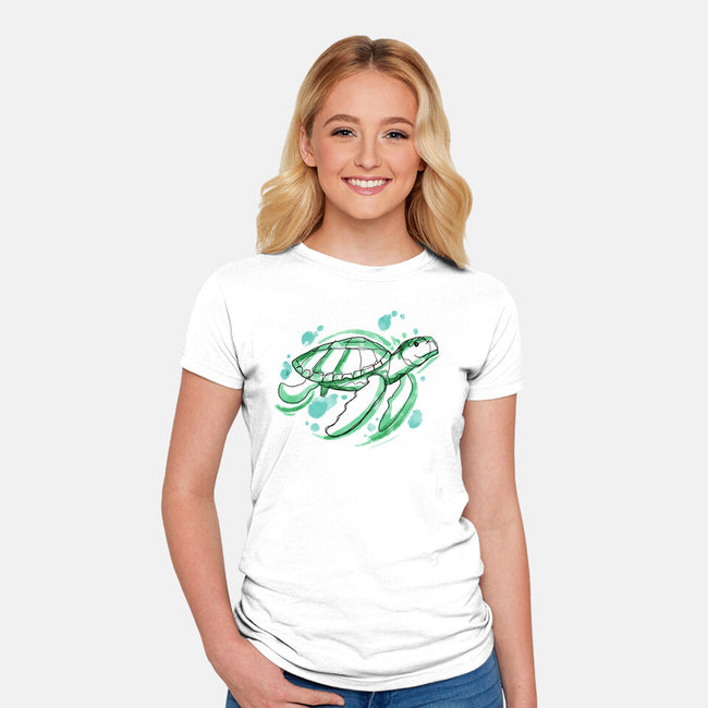 Turtle Watercolor-Womens-Fitted-Tee-ellr