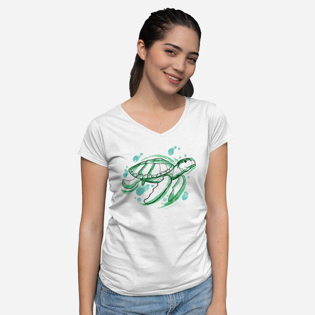 Turtle Watercolor-Womens-V-Neck-Tee-ellr