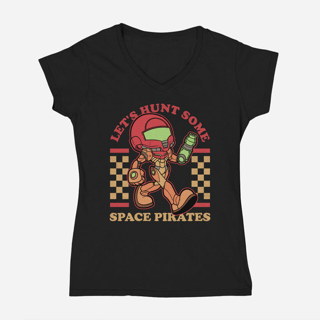 Game Mascot Intergalatic Hunter-Womens-V-Neck-Tee-Studio Mootant