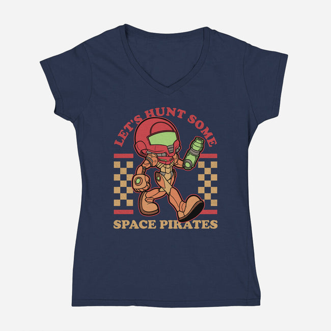 Game Mascot Intergalatic Hunter-Womens-V-Neck-Tee-Studio Mootant