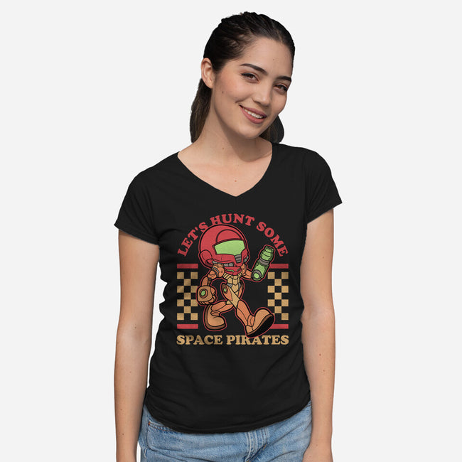 Game Mascot Intergalatic Hunter-Womens-V-Neck-Tee-Studio Mootant