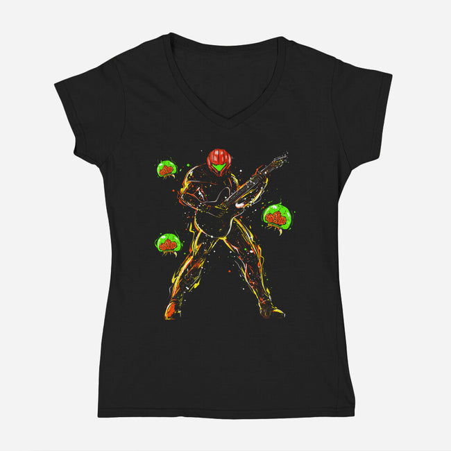 Samus And The Metroids-Womens-V-Neck-Tee-kharmazero