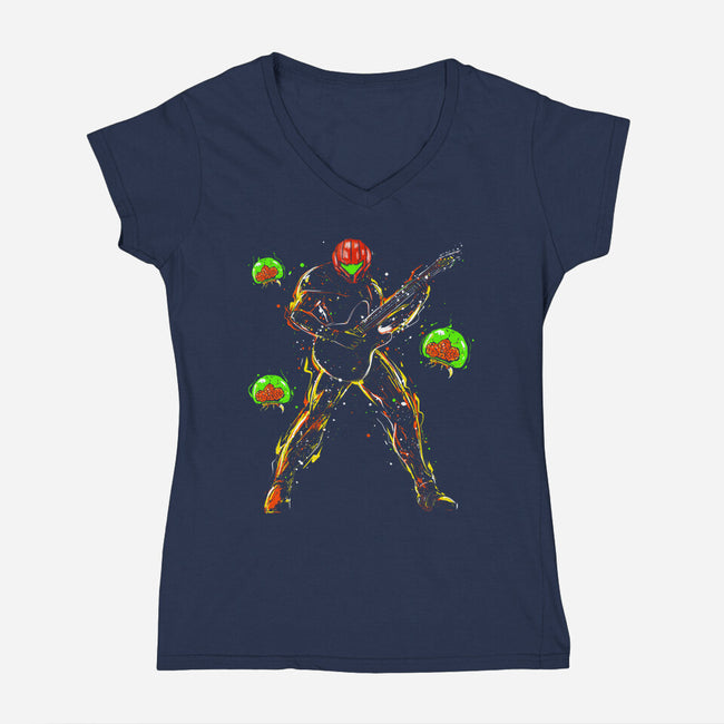 Samus And The Metroids-Womens-V-Neck-Tee-kharmazero