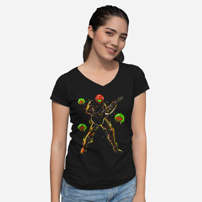 Samus And The Metroids-Womens-V-Neck-Tee-kharmazero