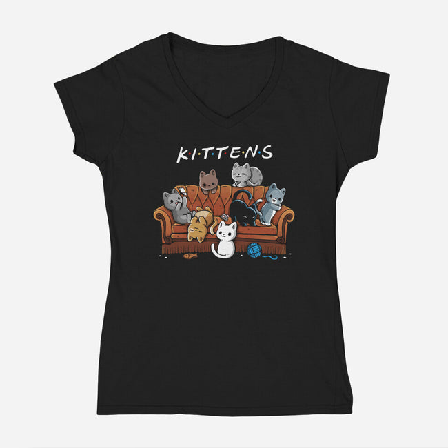 Kittens Friends-Womens-V-Neck-Tee-Vallina84