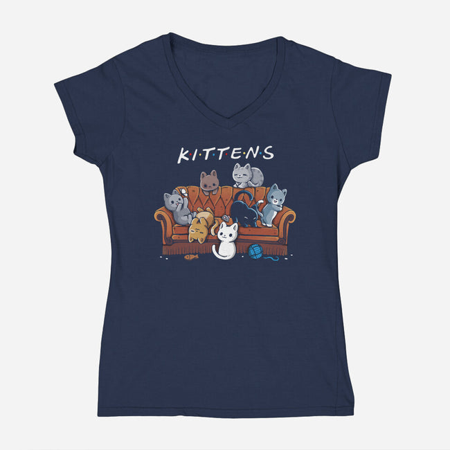 Kittens Friends-Womens-V-Neck-Tee-Vallina84