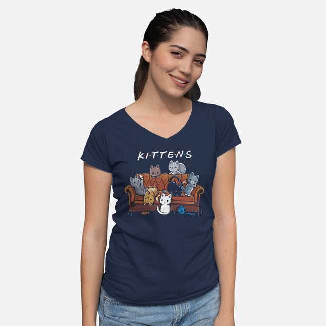 Kittens Friends-Womens-V-Neck-Tee-Vallina84