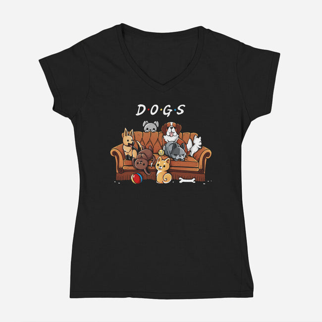 Doggy Friends-Womens-V-Neck-Tee-Vallina84