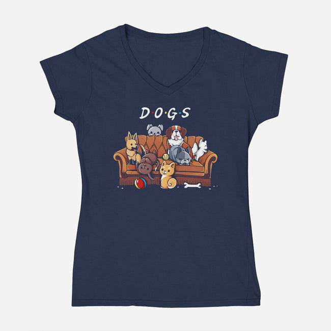 Doggy Friends-Womens-V-Neck-Tee-Vallina84