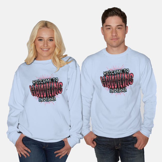 Hawkins Indiana-Unisex-Crew Neck-Sweatshirt-glitchygorilla