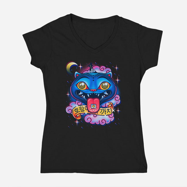Trip Of The Tiger And The Magpie-Womens-V-Neck-Tee-Getsousa!