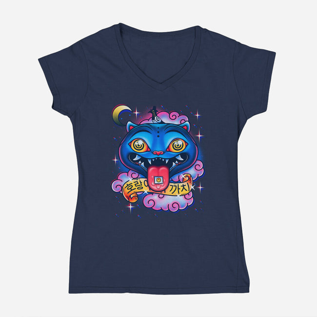 Trip Of The Tiger And The Magpie-Womens-V-Neck-Tee-Getsousa!