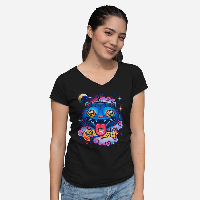 Trip Of The Tiger And The Magpie-Womens-V-Neck-Tee-Getsousa!