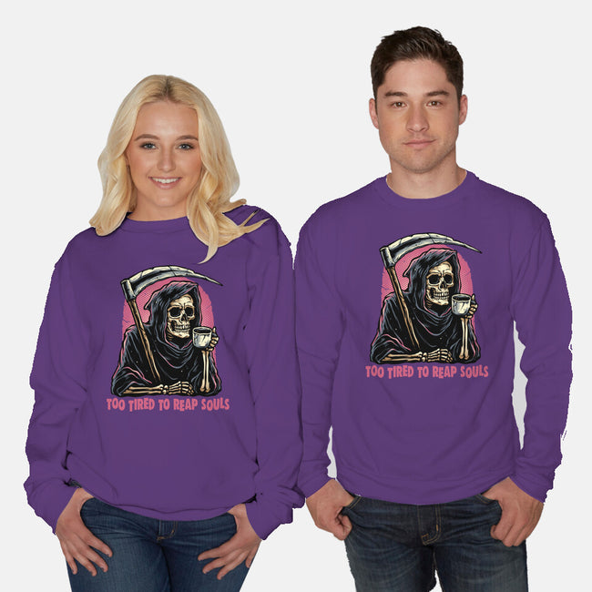 Too Tired To Reap Souls-Unisex-Crew Neck-Sweatshirt-glitchygorilla