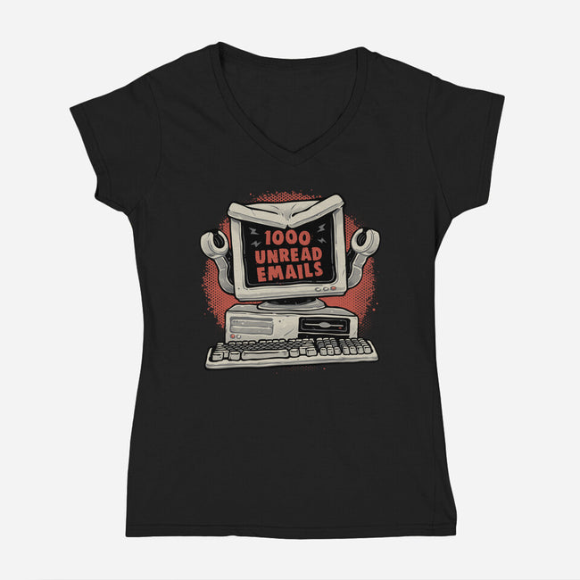 1000 Unread Emails-Womens-V-Neck-Tee-glitchygorilla