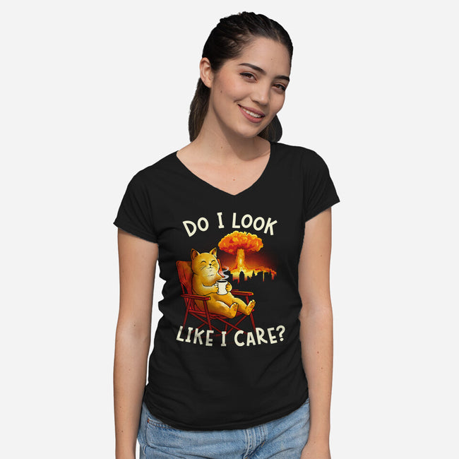 Couldn't Care Any Less-Womens-V-Neck-Tee-dandingeroz