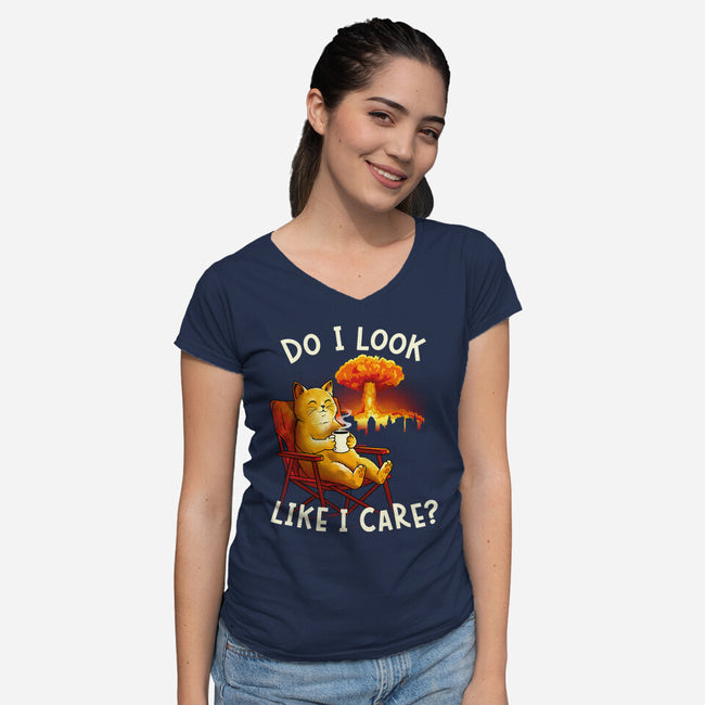 Couldn't Care Any Less-Womens-V-Neck-Tee-dandingeroz