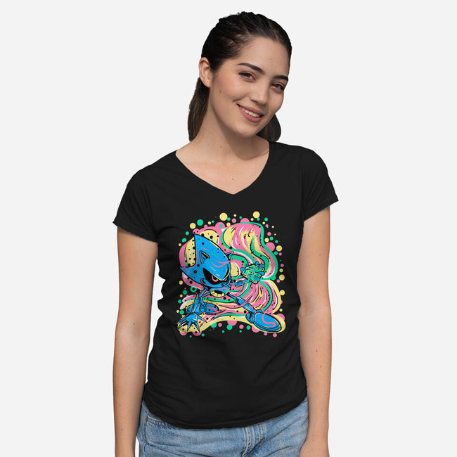 Metal Chaos-Womens-V-Neck-Tee-nickzzarto
