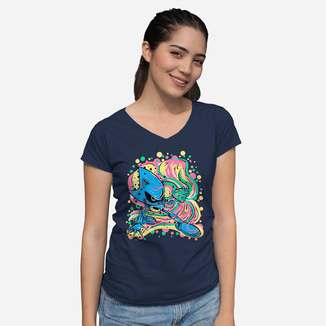 Metal Chaos-Womens-V-Neck-Tee-nickzzarto
